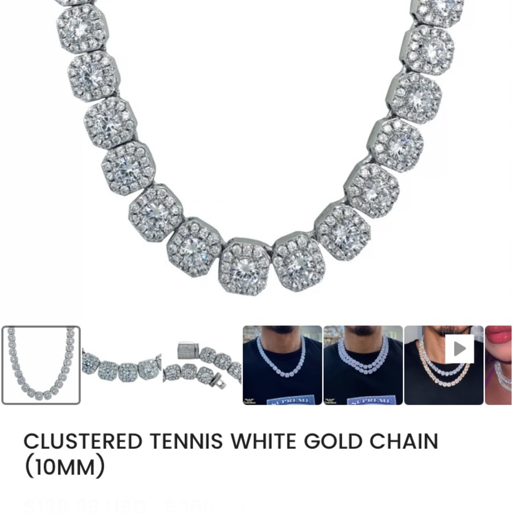 Glamorous Silver Clustered Tennis White Gold Plated Necklace. - Picture 7 of 8